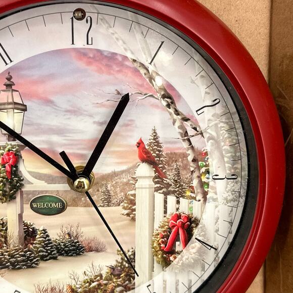 Musical Christmas Carol Clock 8" Red Cardinal Bird Cottagecore Cabin Kitschy New - Picture 10 of 16